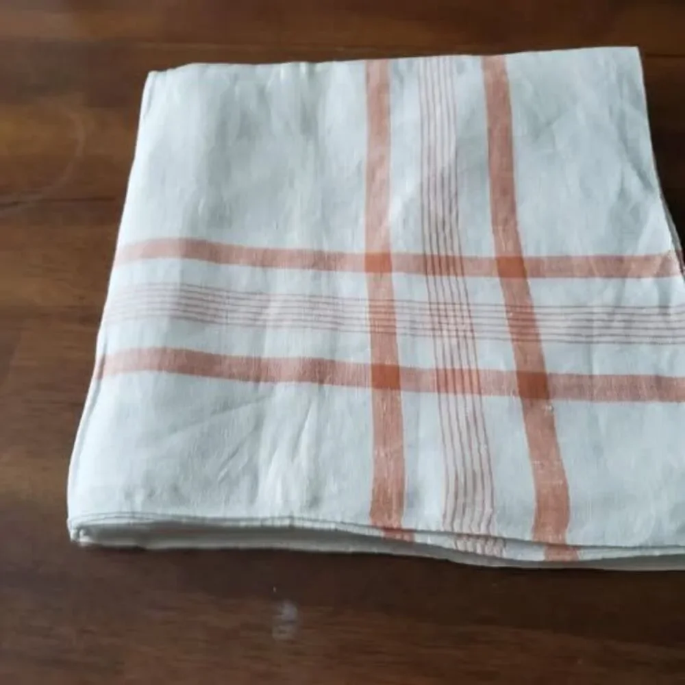Vintage Cream Brown Plaid Tablecloth 44x42 Farmhouse Rustic Small Table Cloth